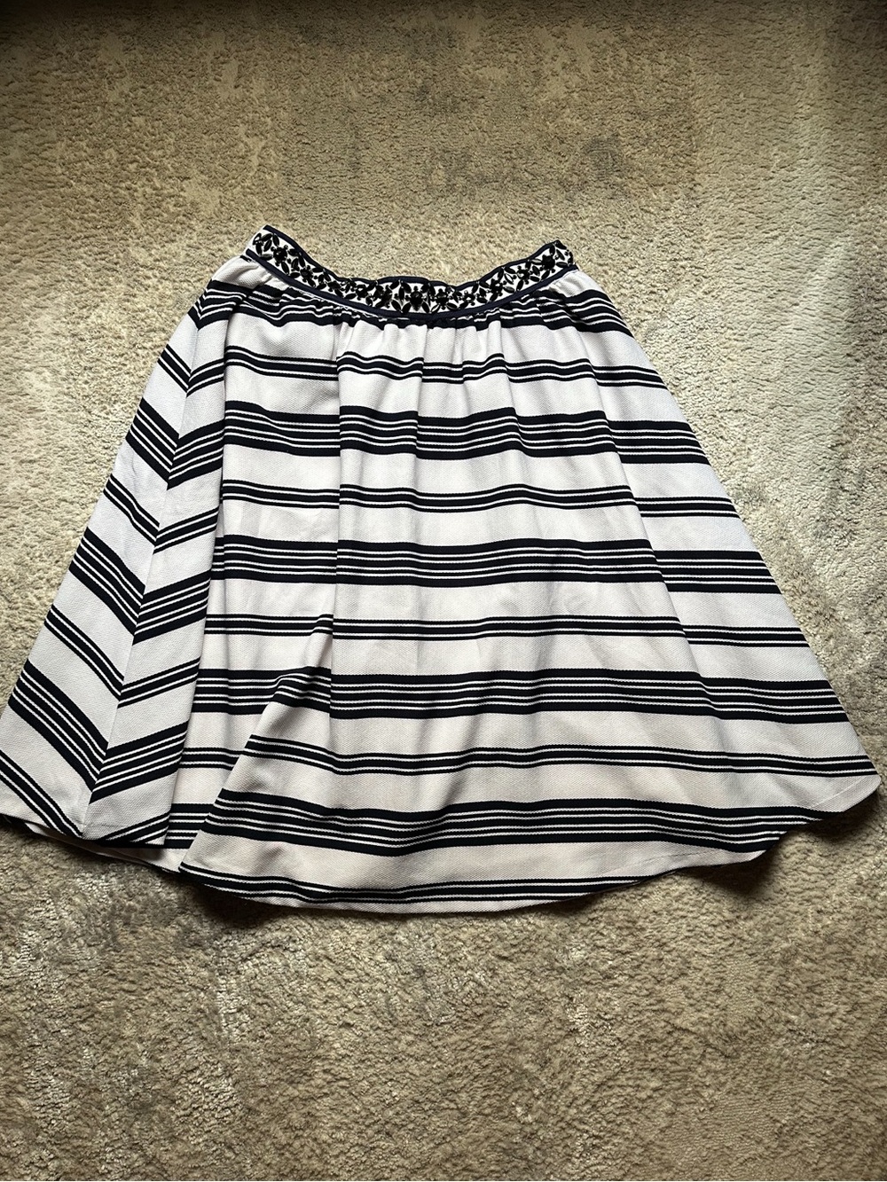 High Waisted Black and White Striped Flare Skirt